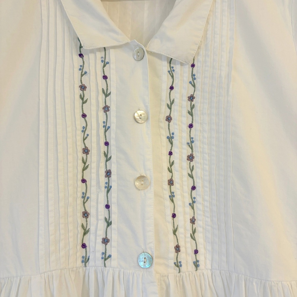 April Cornell Floral Embroidered Midi Dress M Cottagecore Prairie Cotton Poplin - Picture 4 of 14